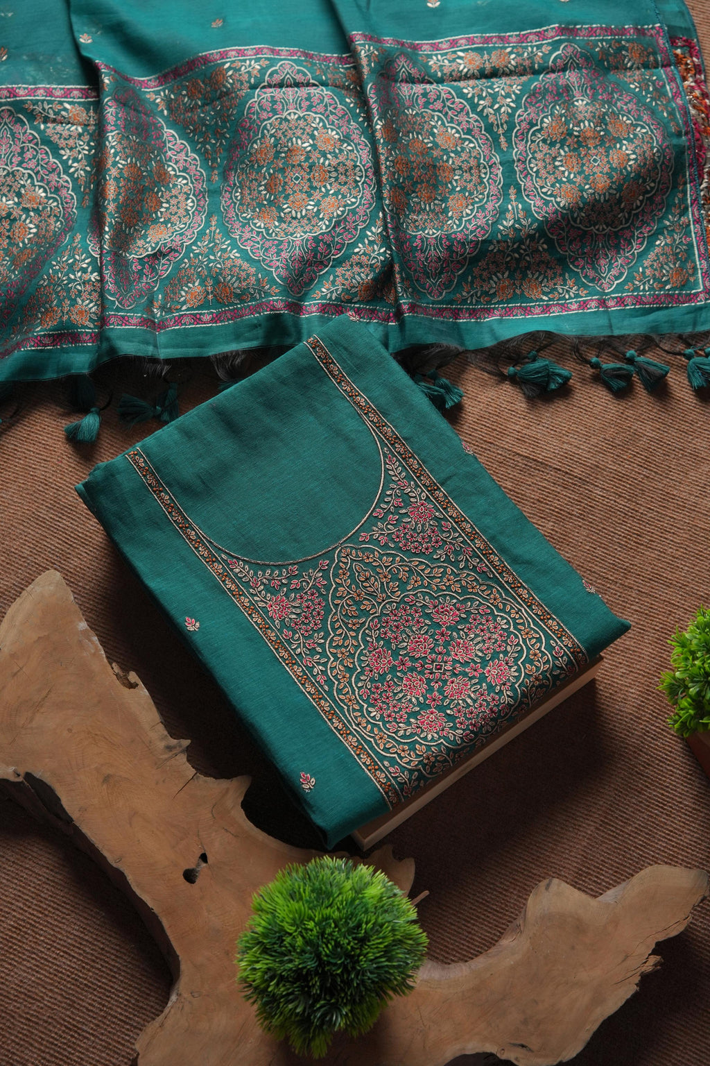 Linen Cotton Kashmiri Art Unstitched Suit- RAMA