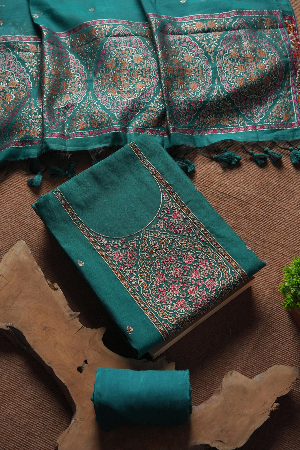 Linen Cotton Kashmiri Art Unstitched Suit- RAMA