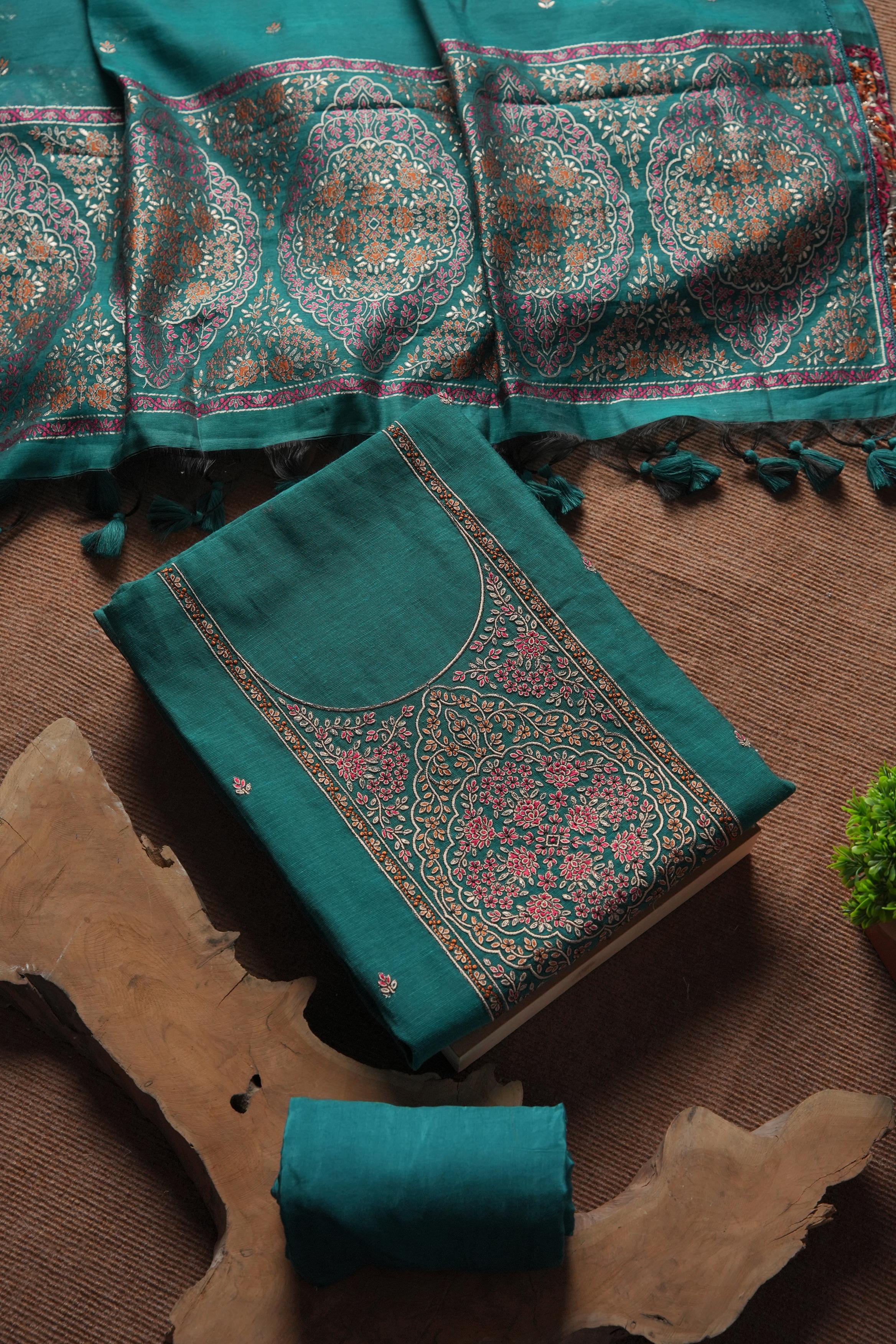 Linen Cotton Kashmiri Art Unstitched Suit- RAMA