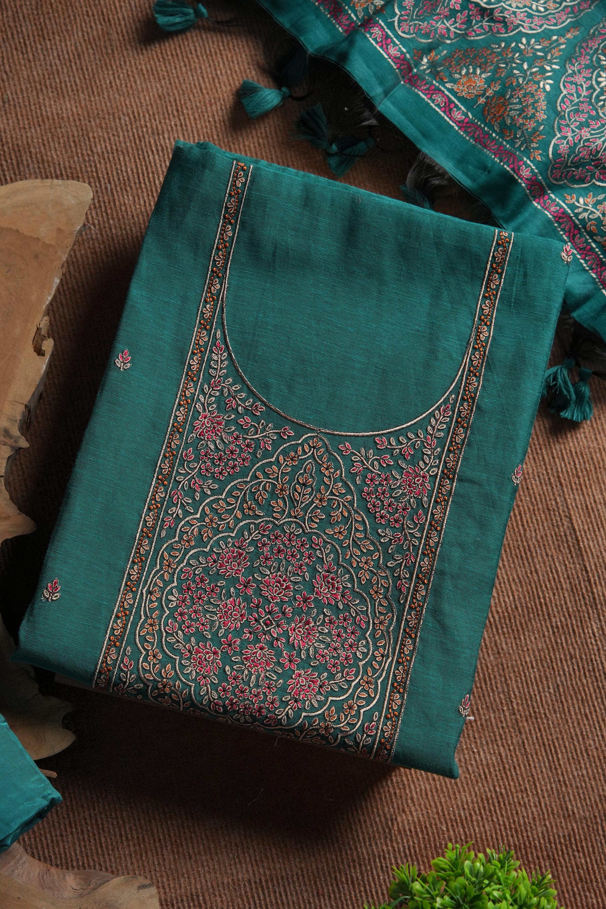 Linen Cotton Kashmiri Art Unstitched Suit- RAMA