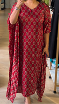 Modal Silk Ajrakh Printed Kaftan- RED