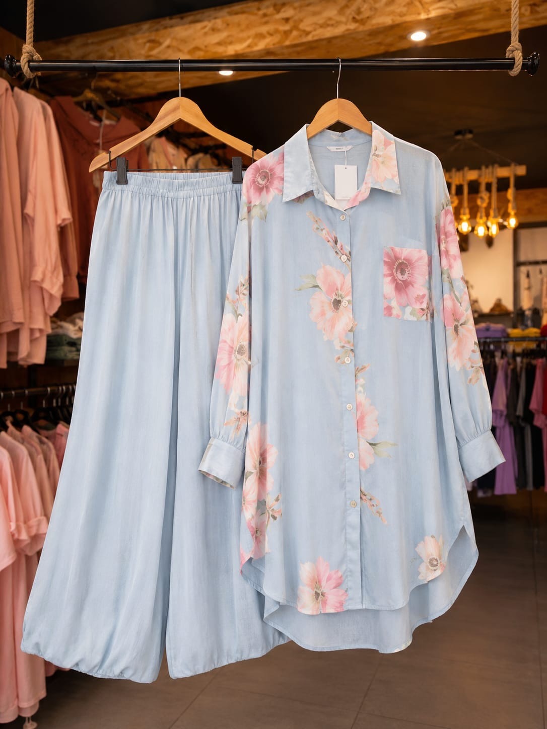 Pure Cotton Floral Coordsets - SKY BLUE
