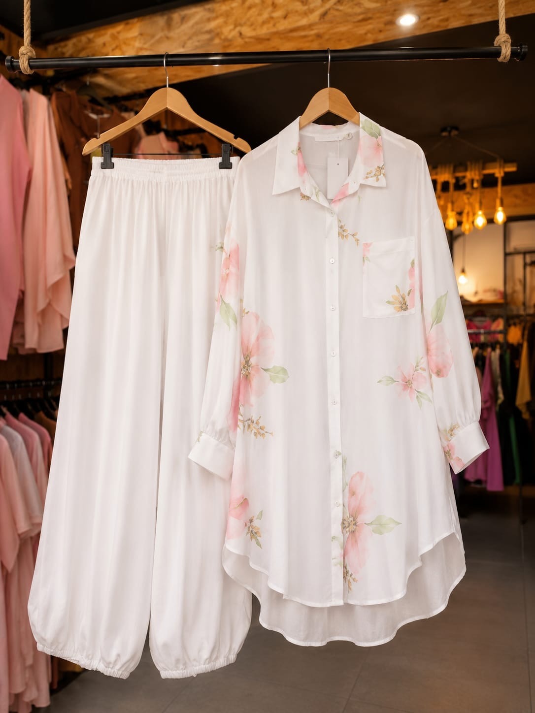 Pure Cotton Floral Coordsets - WHITE
