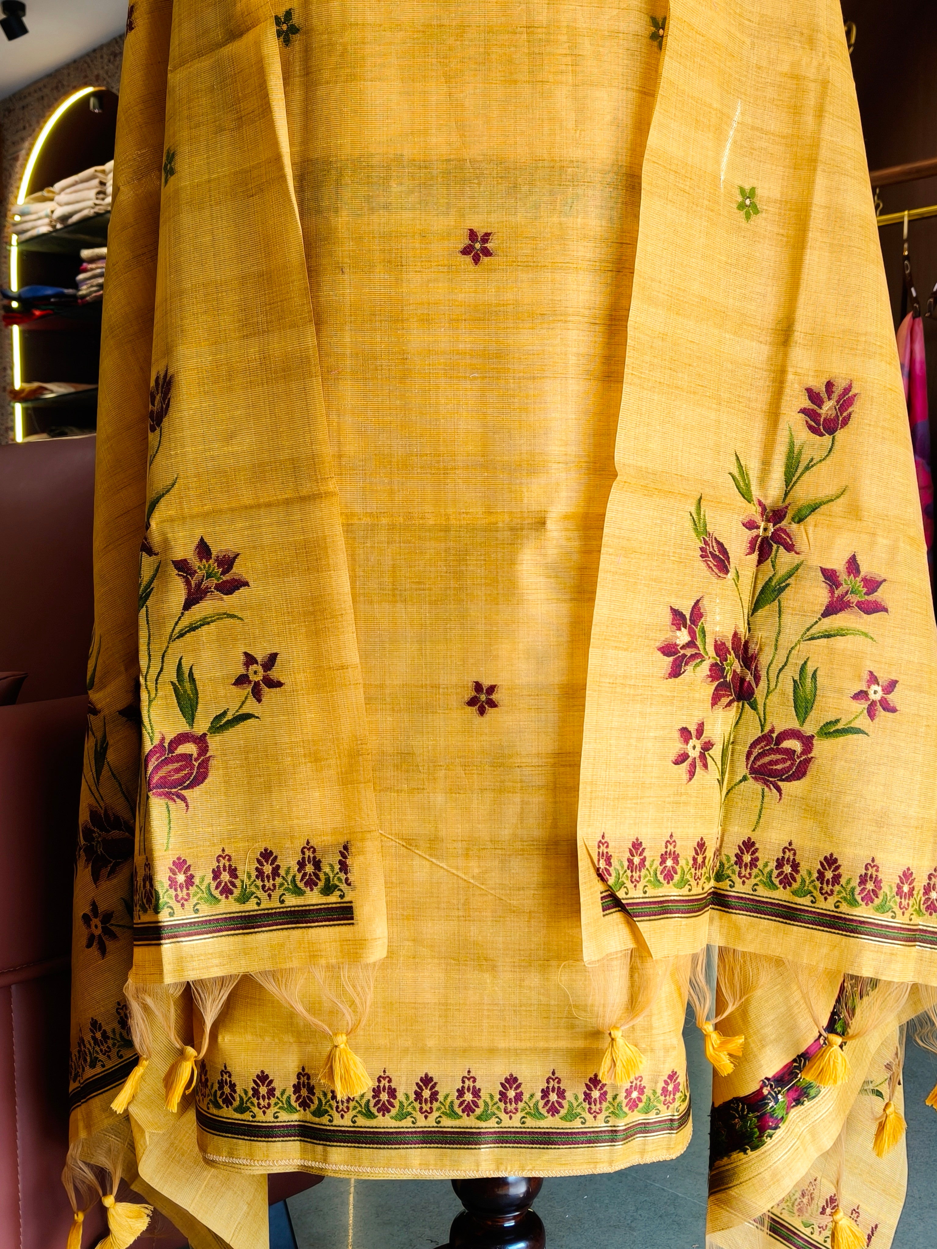 Gicha Cotton Floral Unstitched Suit- Yellow