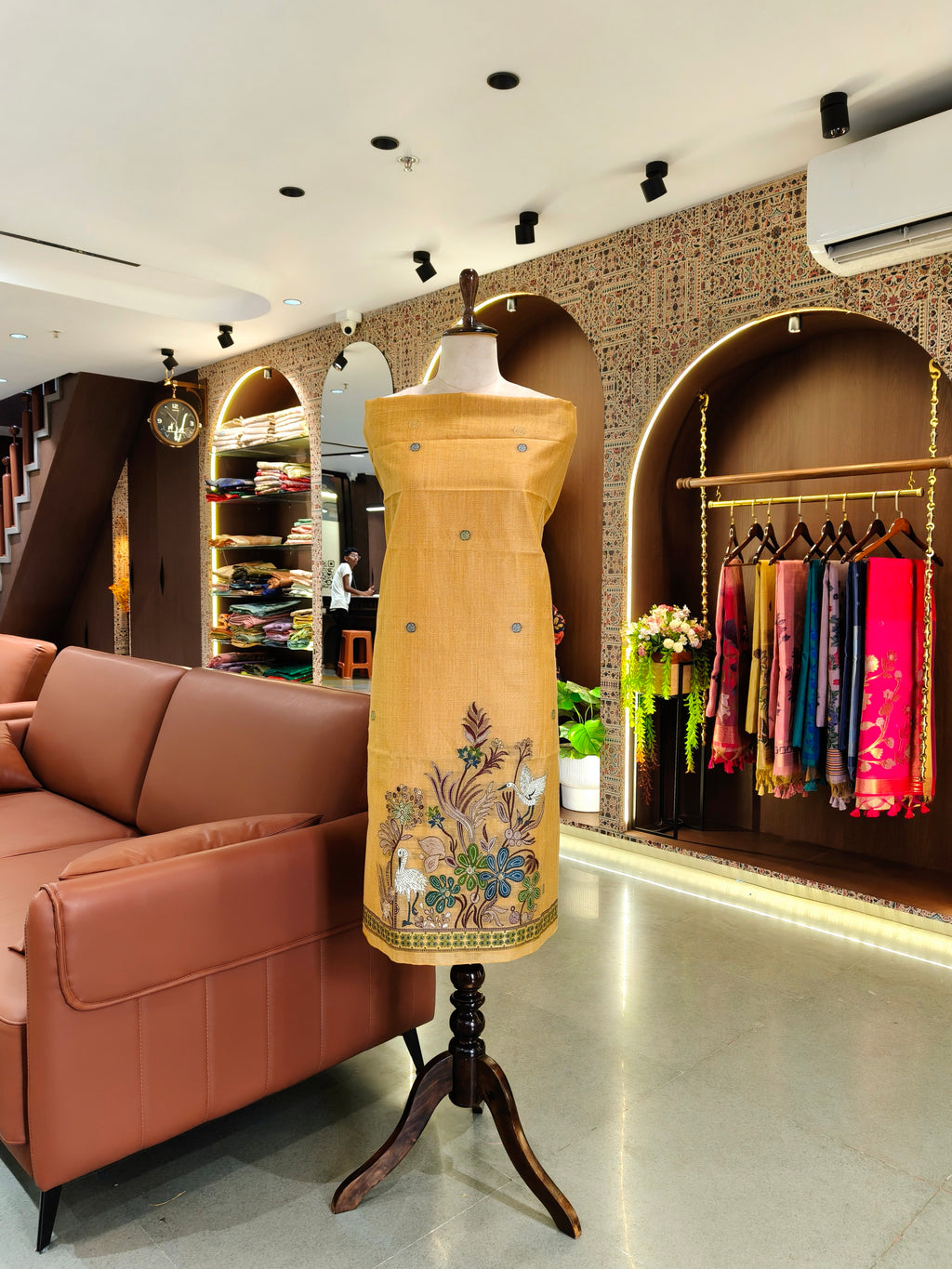 Muga Cotton Khadi Jamdani Unstitched Suit- Yellow