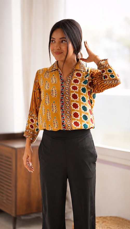 Heritage Print Ajrak Shirt - YELLOW