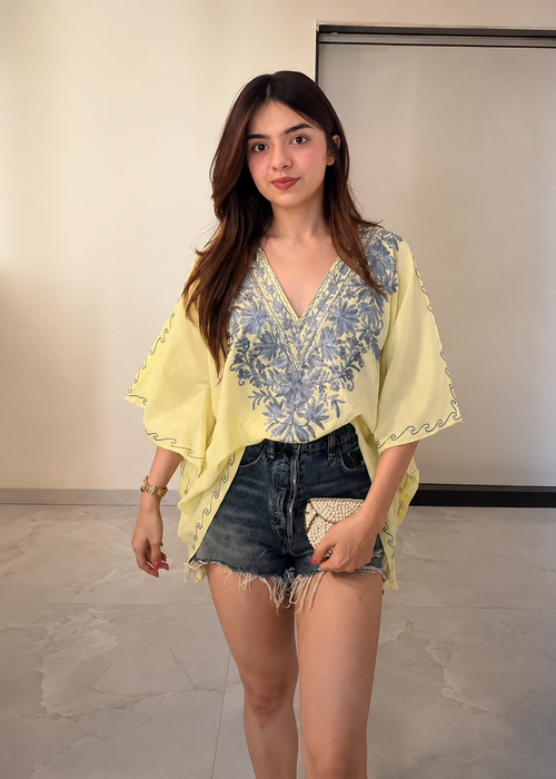 Floral Elegance Kaftan Tunic - YELLOW