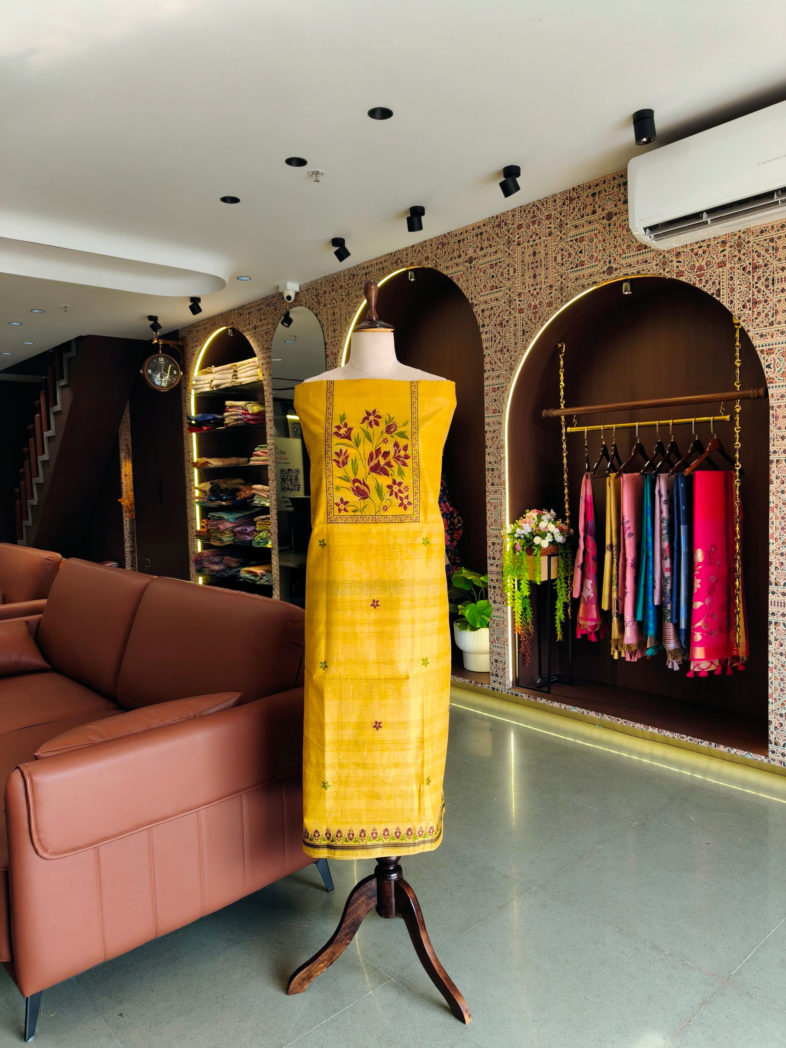 Gicha Cotton Floral Unstitched Suit- Yellow