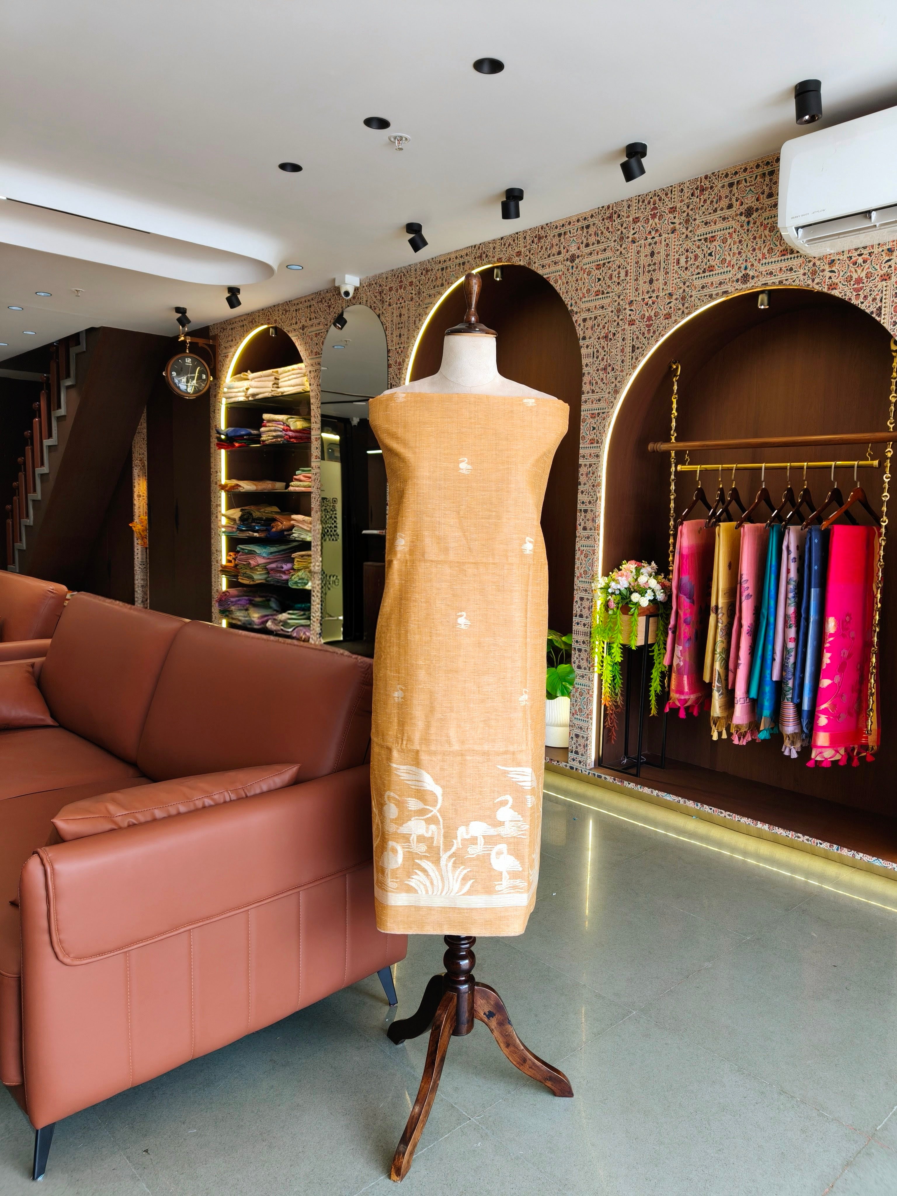 Premium Linen Silk Salwar Unstitched Suit- Yellow