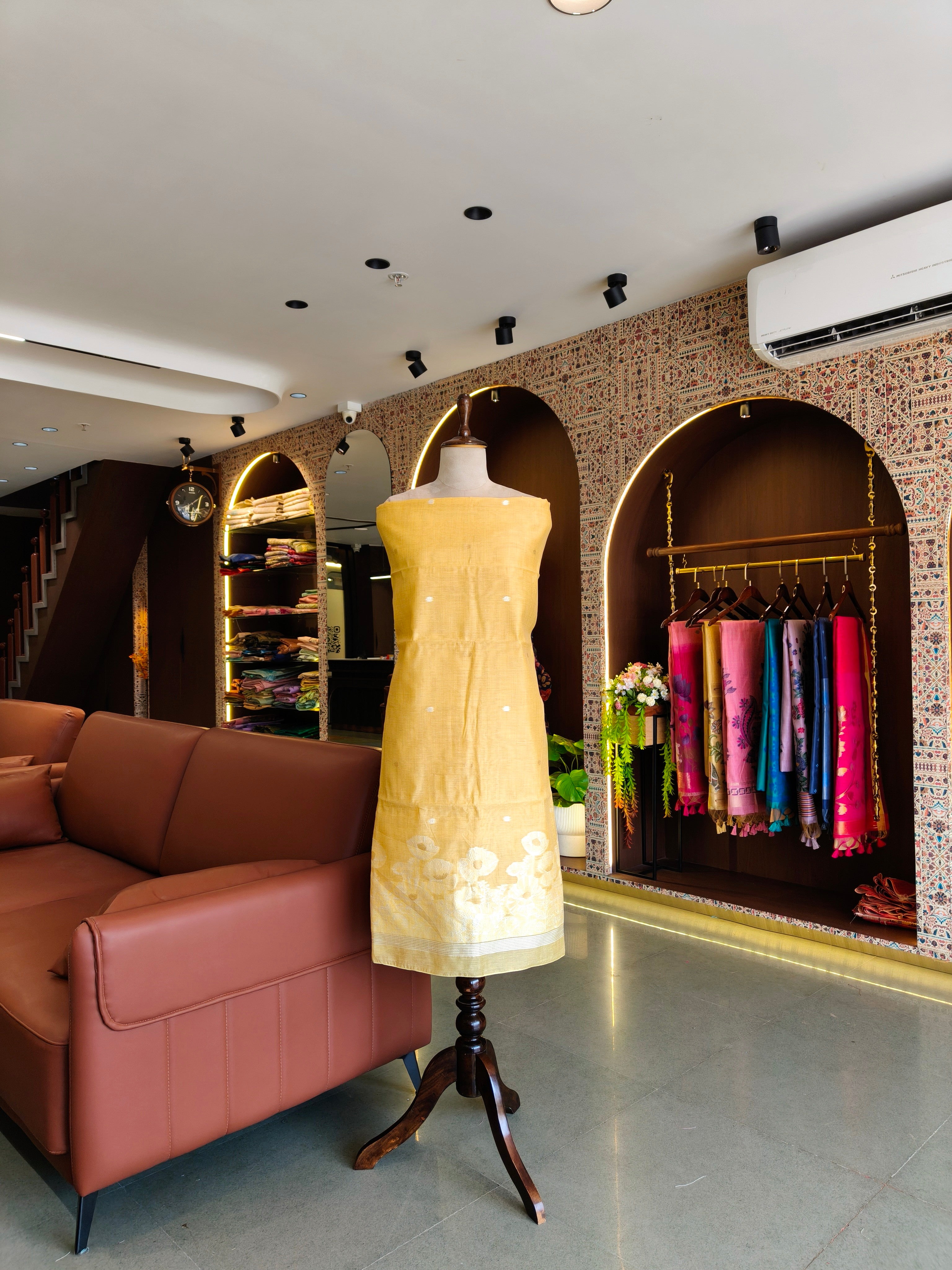 Premium Muga Cotton Unstitched Suit- Yellow