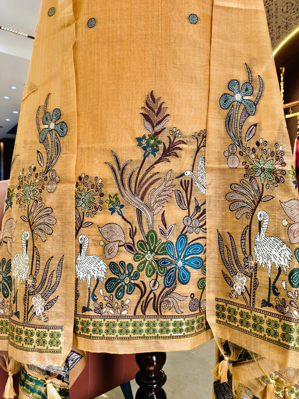 Muga Cotton Khadi Jamdani Unstitched Suit- Yellow