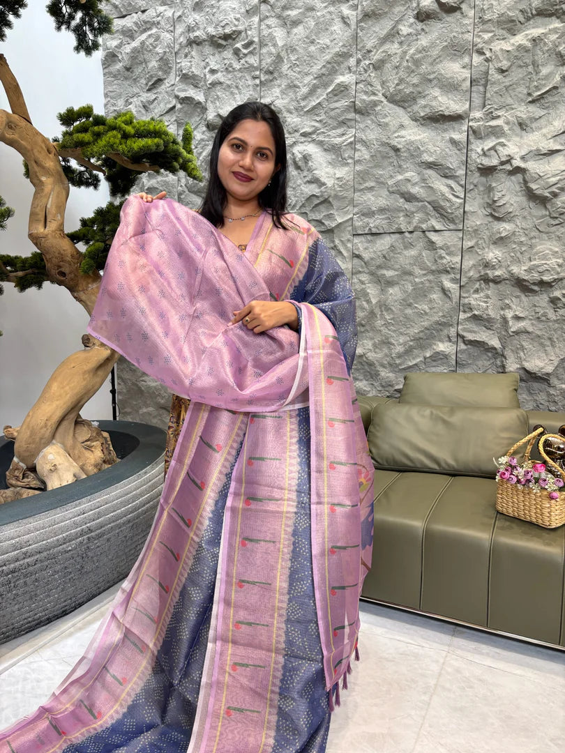 Soft Crush Kota Saree With Shades Pattern - BLUE