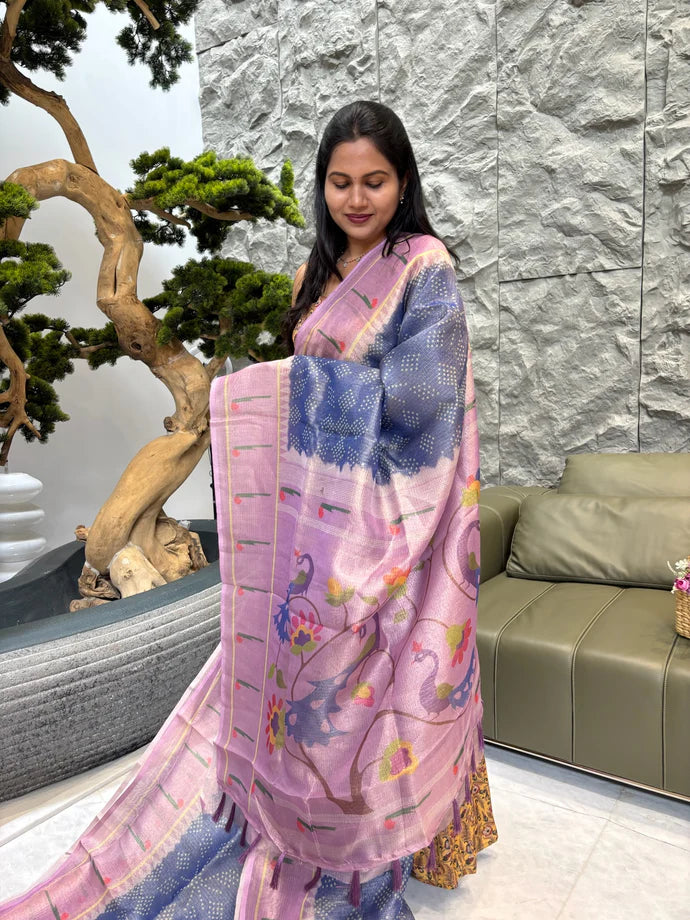 Soft Crush Kota Saree With Shades Pattern - BLUE