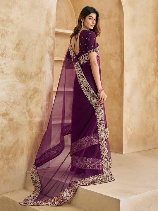 Embroidered Detailed Net Saree