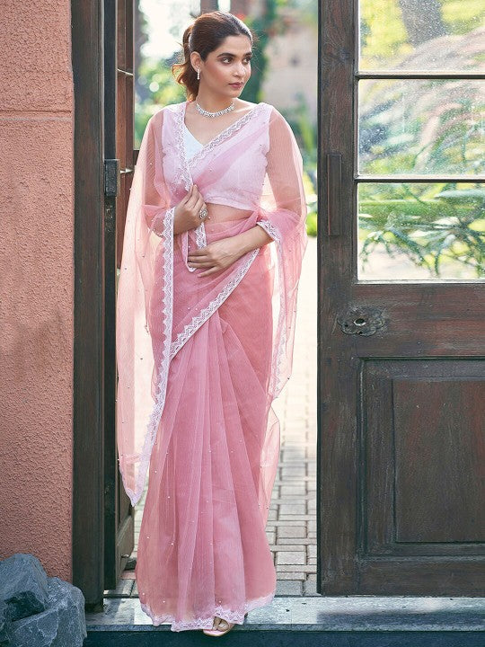 Embellished Beads and Stones Muga Saree