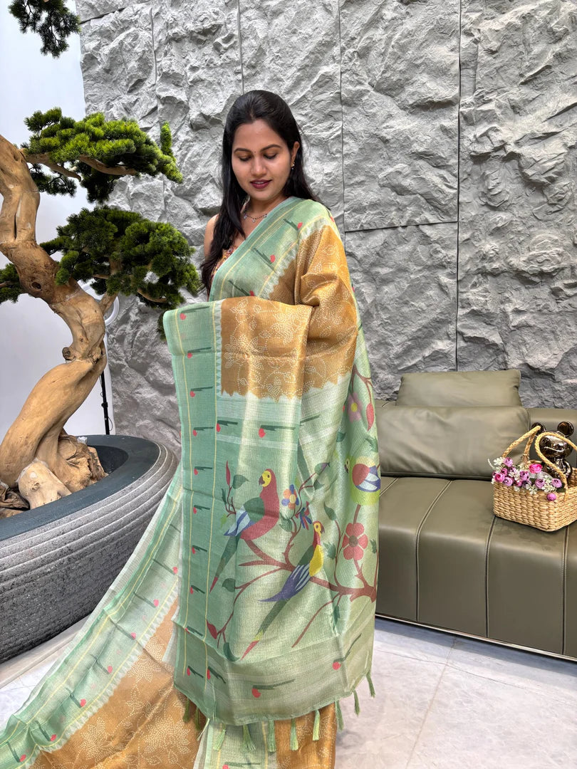 Soft Crush Kota Saree With Shades Pattern - CHIKU