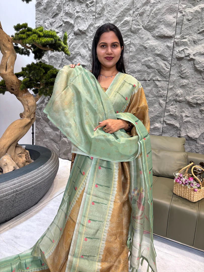 Soft Crush Kota Saree With Shades Pattern - CHIKU