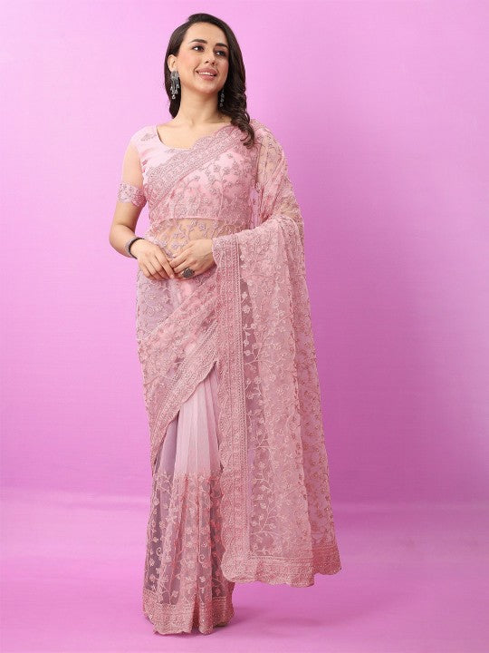 Floral Embroidered Net Saree