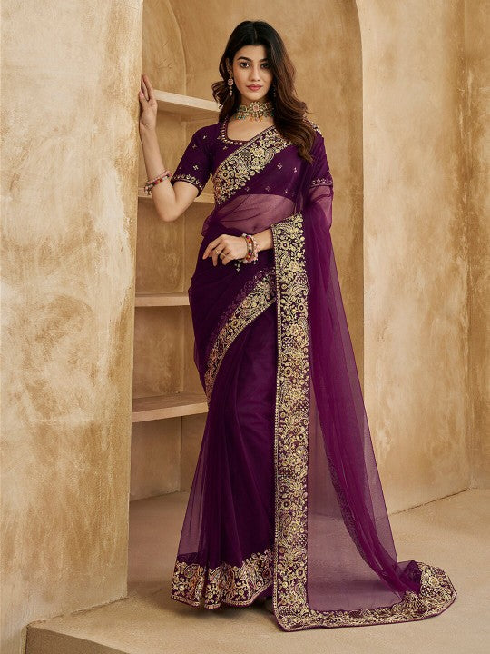 Embroidered Detailed Net Saree