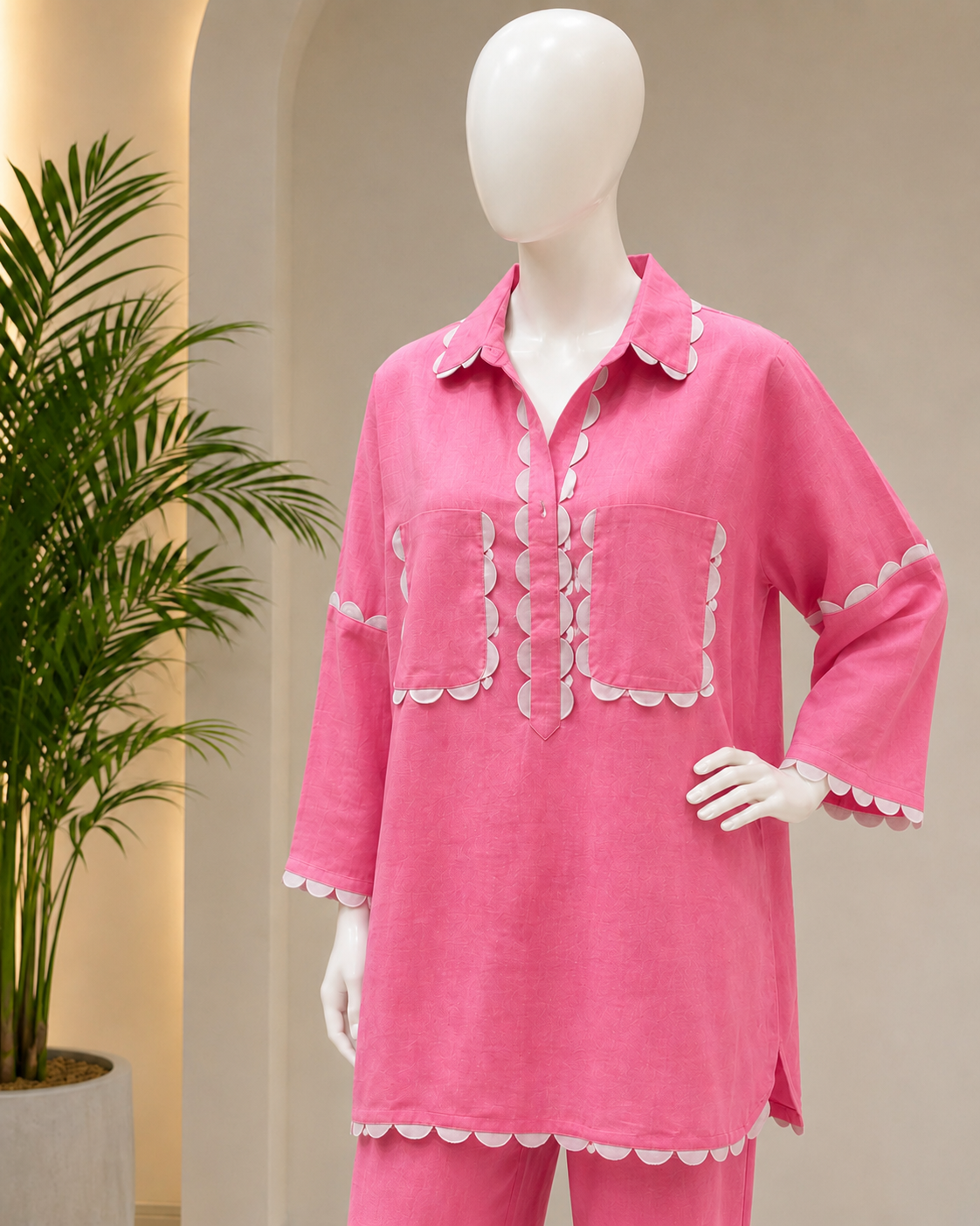 Pure Linen Cotton Aaina Co-ordset - Pink