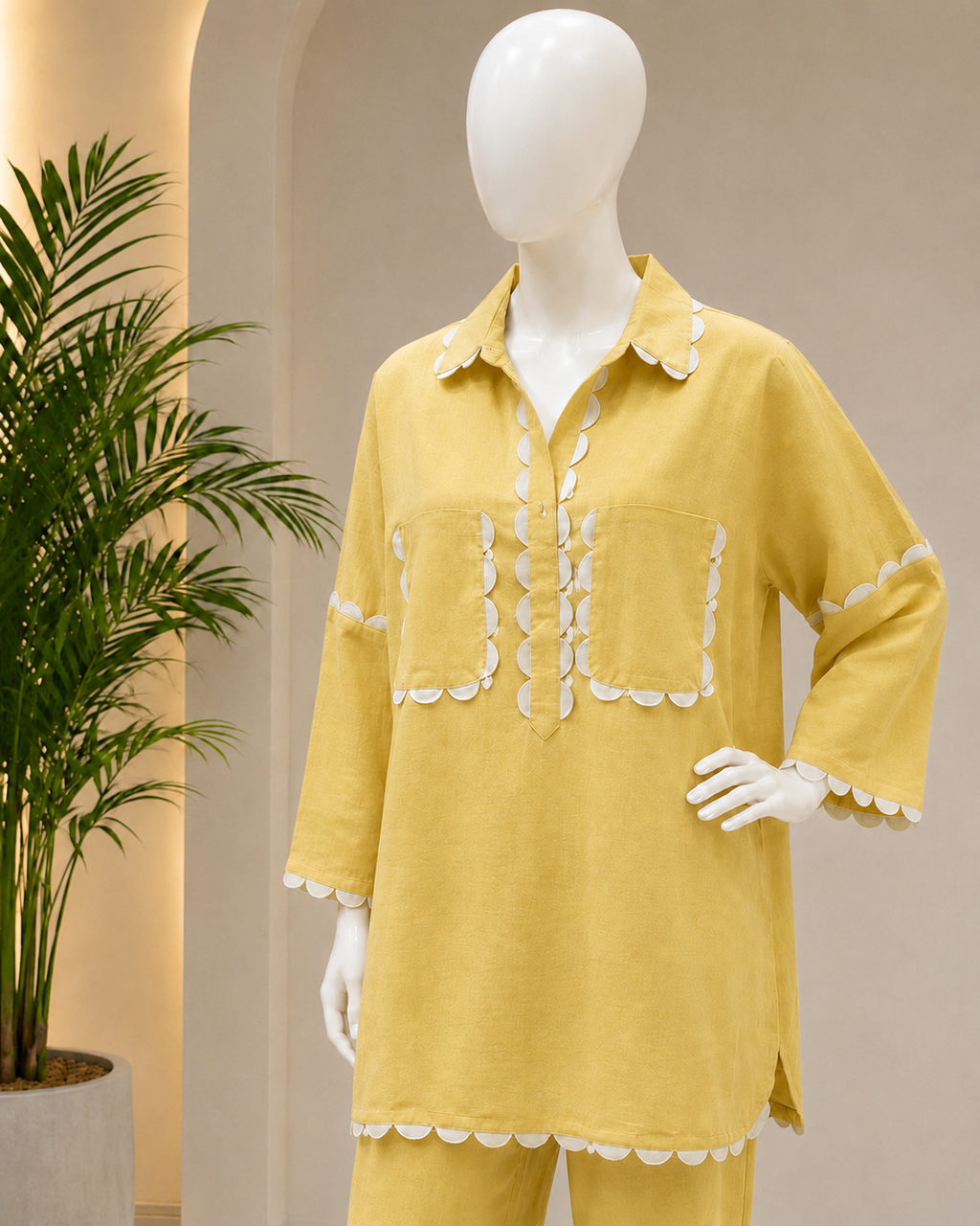 Pure Linen Cotton Aaina Co-ordset - Yellow