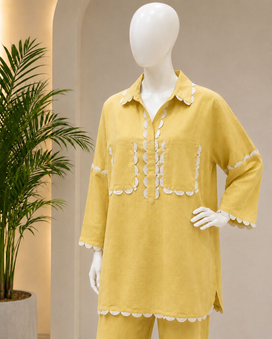 Pure Linen Cotton Aaina Co-ordset - Yellow