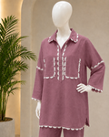 Pure Linen Cotton Aaina Co-ordset - Purple
