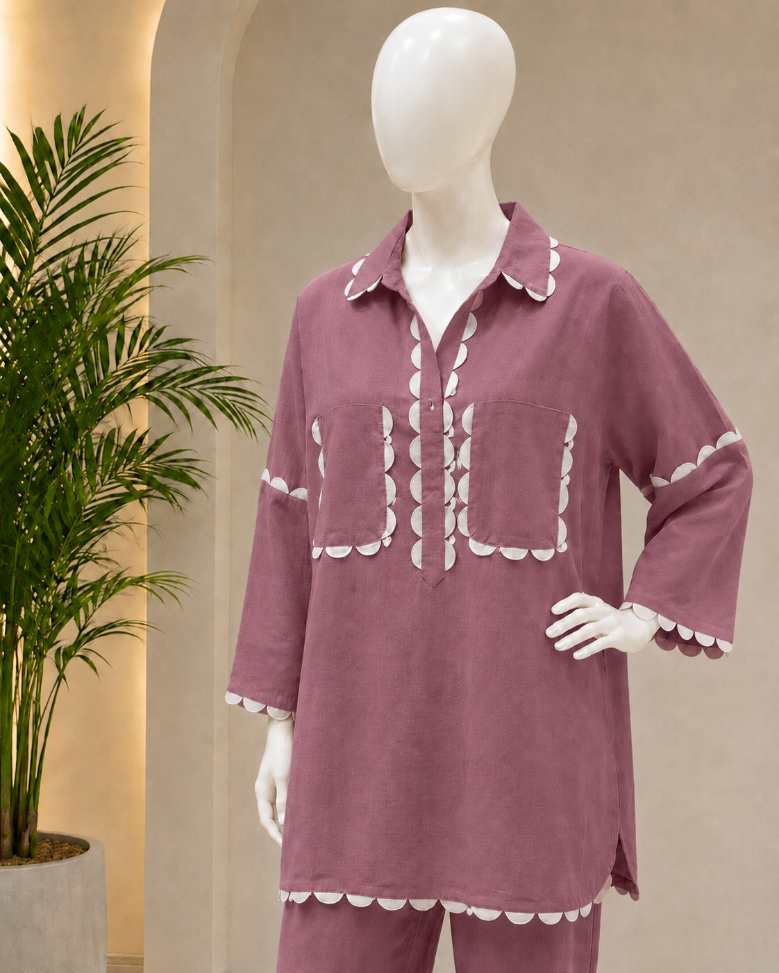 Pure Linen Cotton Aaina Co-ordset - Purple