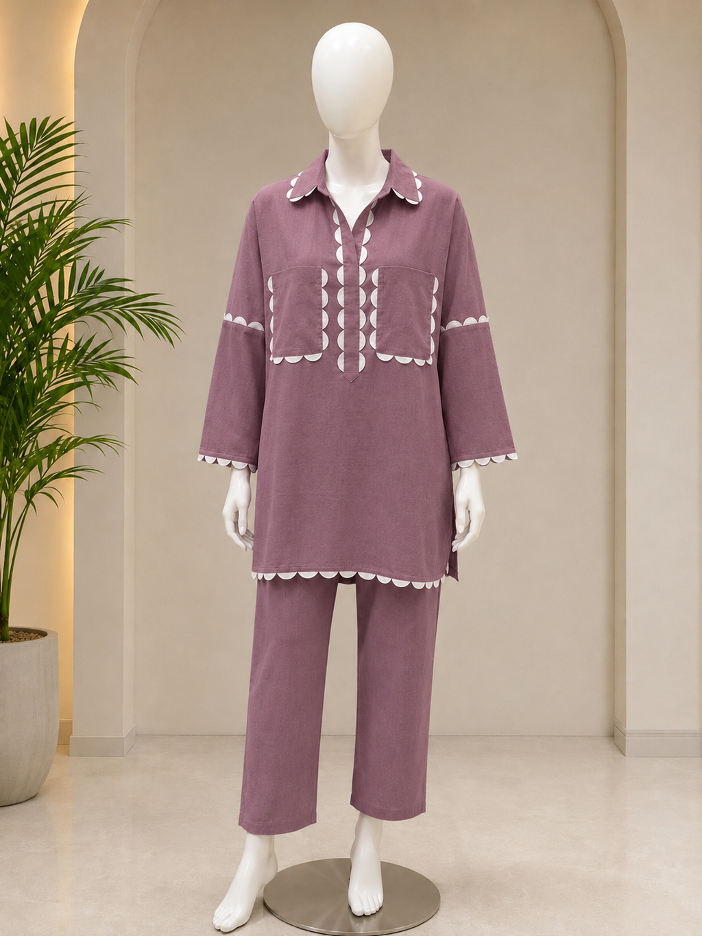 Pure Linen Cotton Aaina Co-ordset - Purple