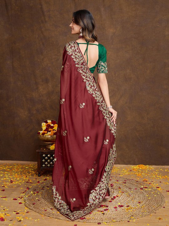 Floral Embroidered Saree with Blouse Piece