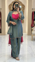Royal Blue & Fuchsia Mirror Embroidered Suit Set
