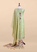 Green Linen Chanderi Suit With Cow Pichwai Jamdani Weaving