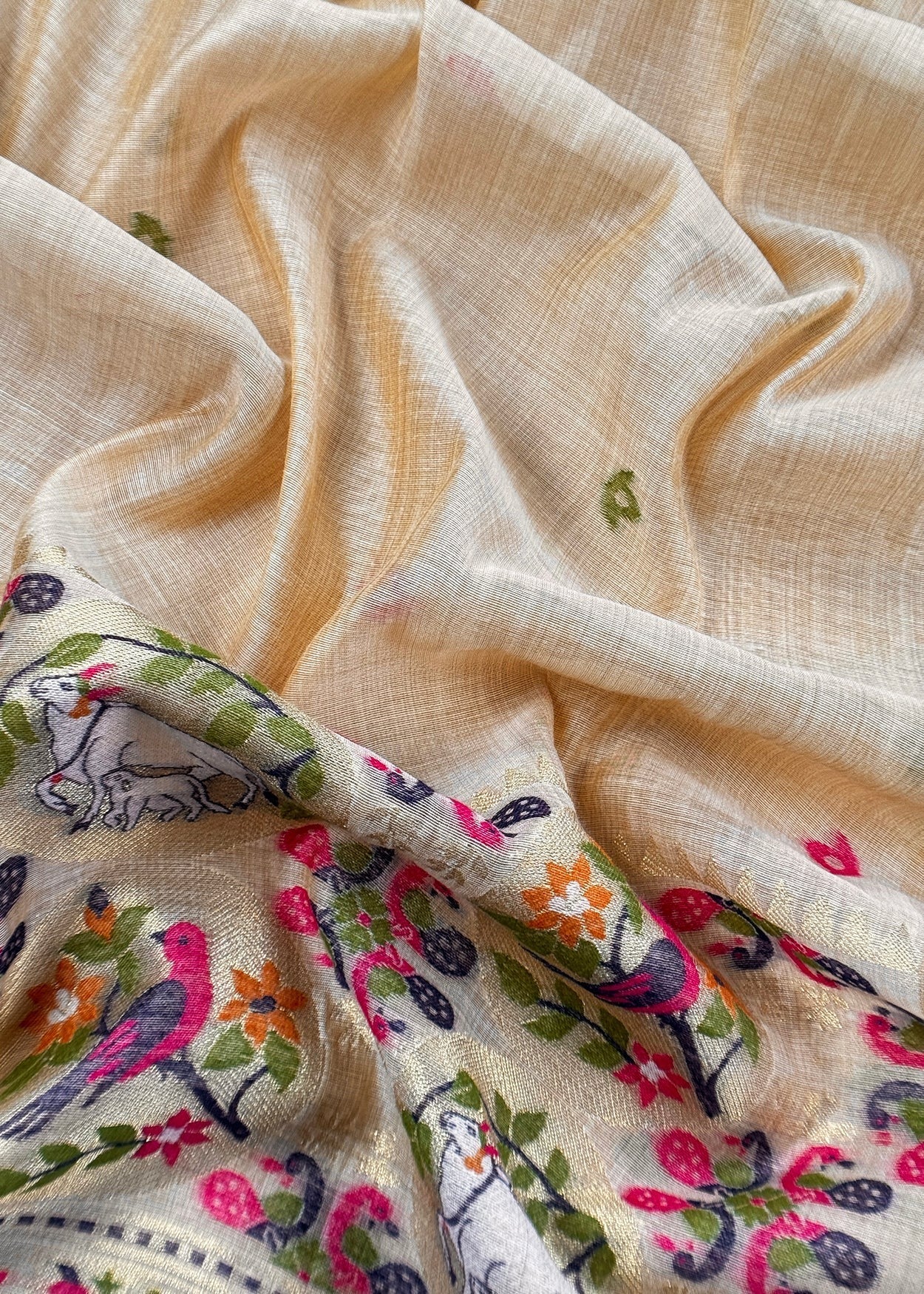 Chiku Linen Chanderi Suit With Cow Pichwai Jamdani Weaving