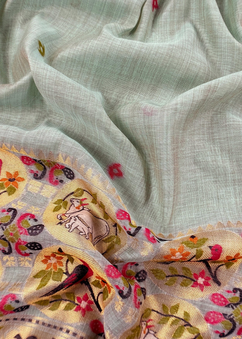 Blue Linen Chanderi Suit With Cow Pichwai Jamdani Weaving