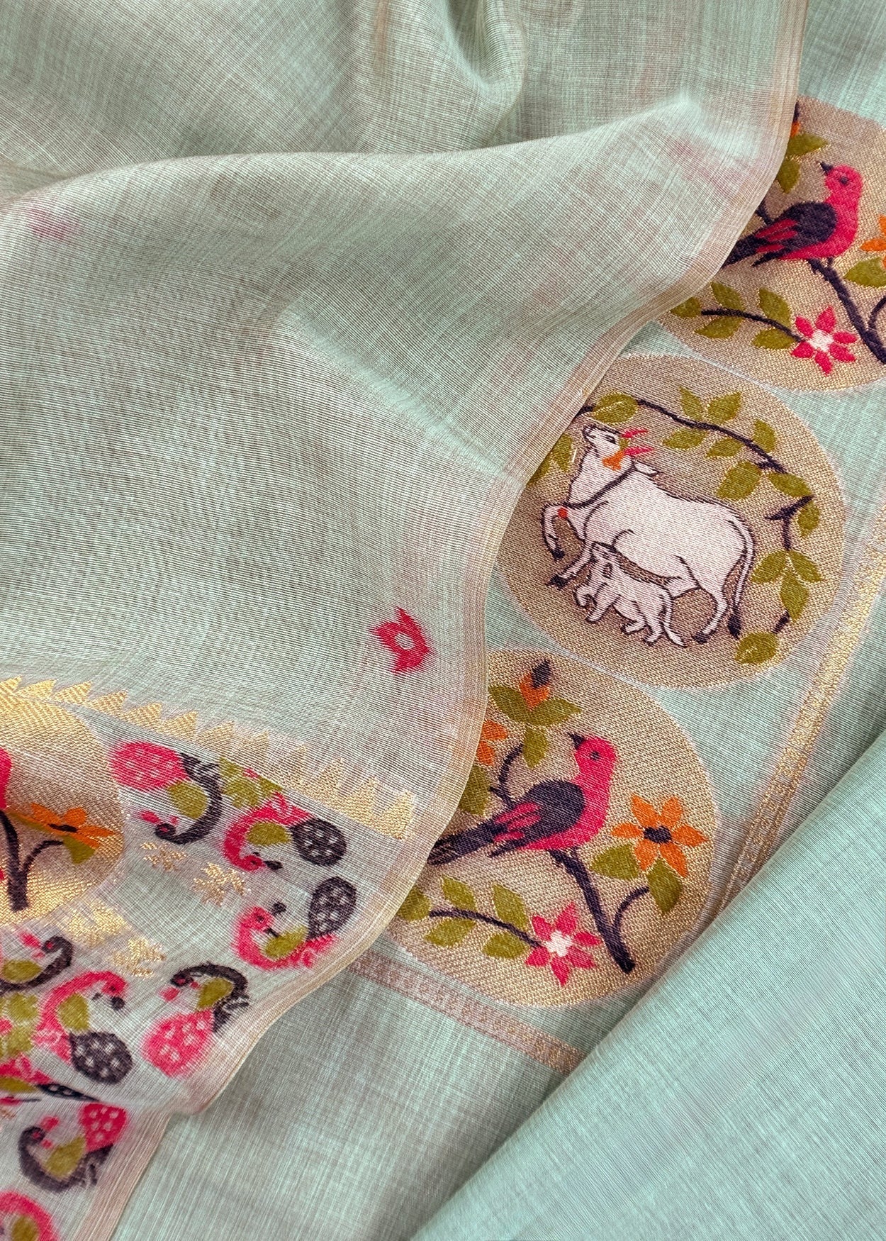 Blue Linen Chanderi Suit With Cow Pichwai Jamdani Weaving