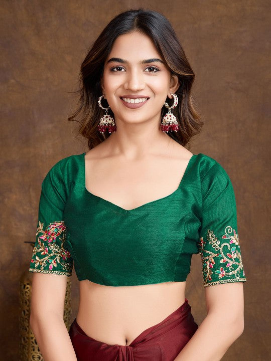 Floral Embroidered Saree with Blouse Piece