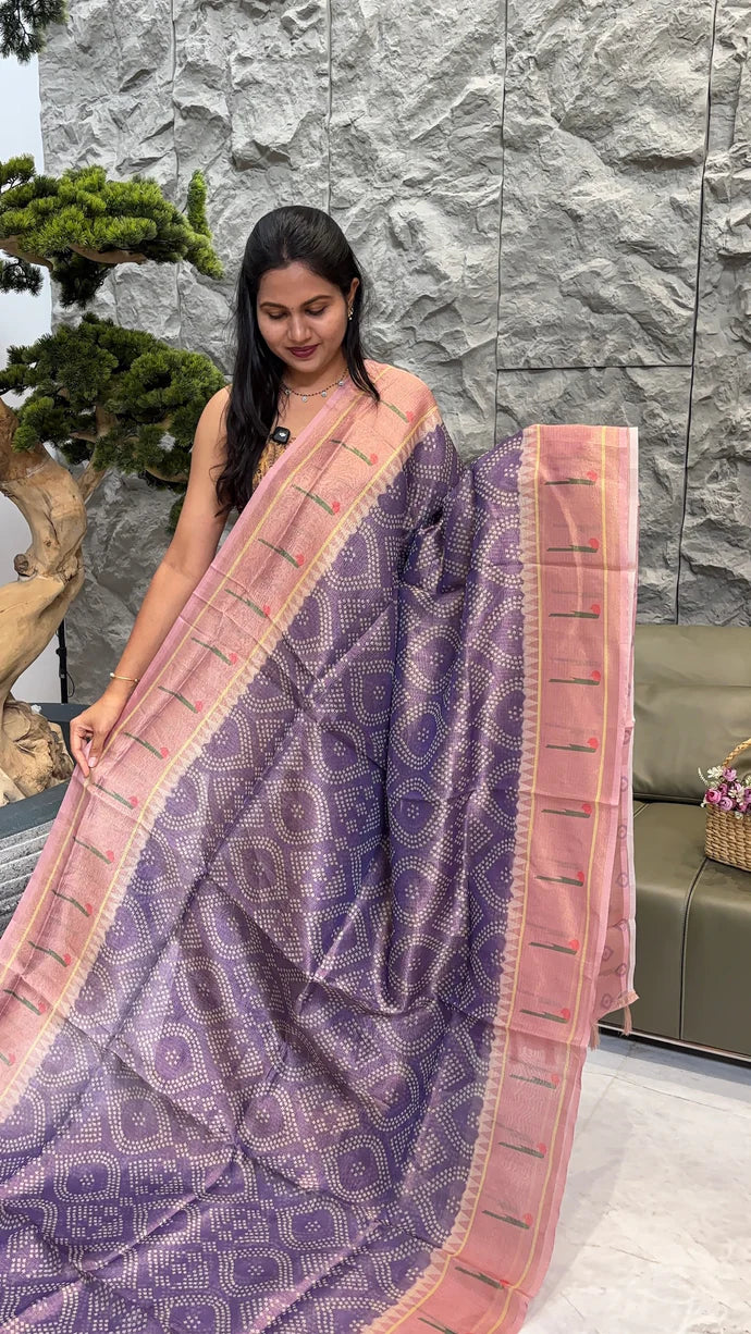 Soft Crush Kota Saree With Shades Pattern - LAVENDER