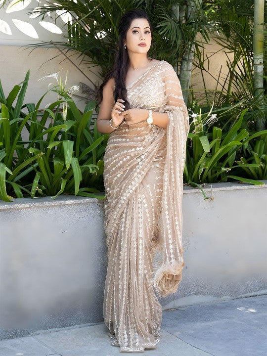 Embellished Sequinned Net Saree