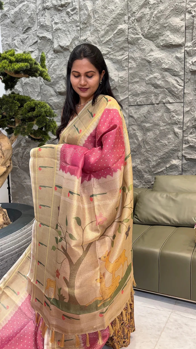 Soft Crush Kota Saree With Shades Pattern - PINK
