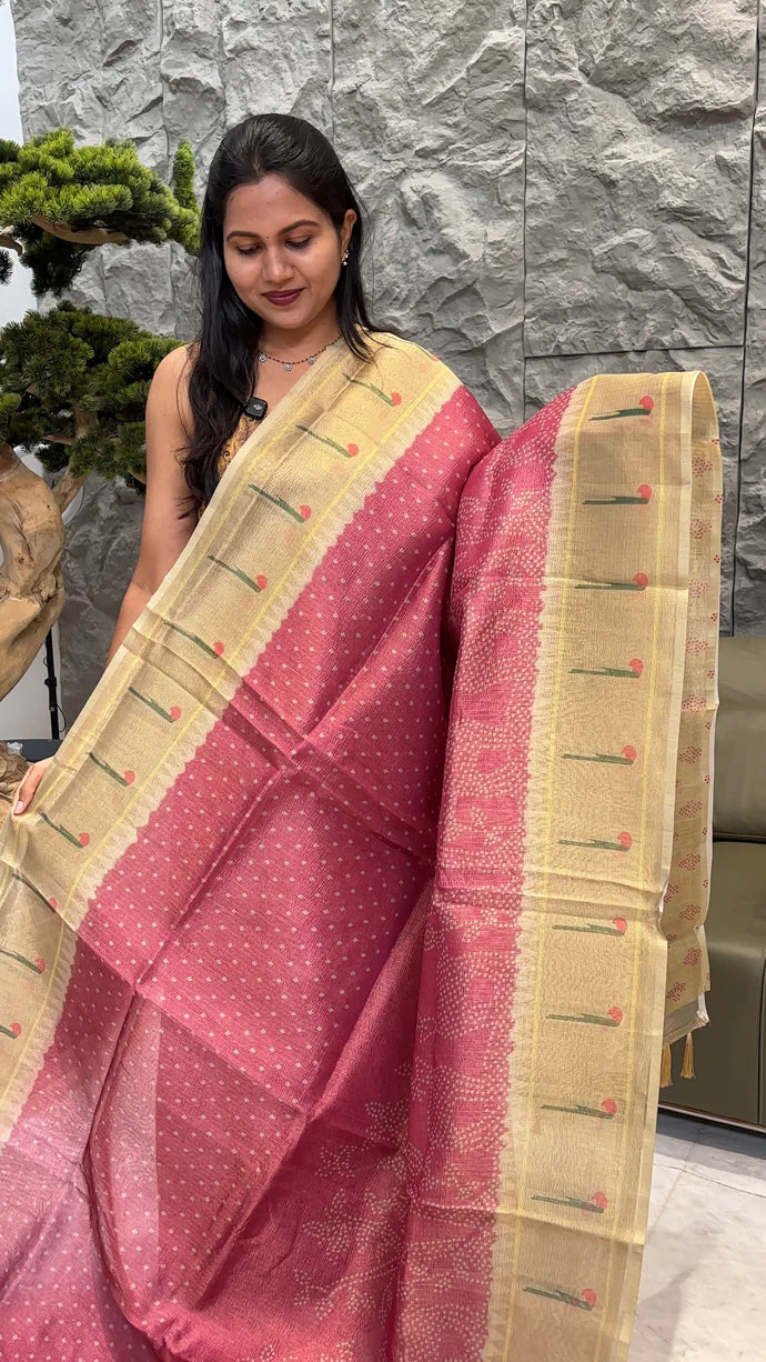 Soft Crush Kota Saree With Shades Pattern - PINK