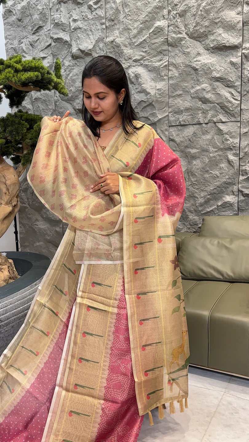 Soft Crush Kota Saree With Shades Pattern - PINK