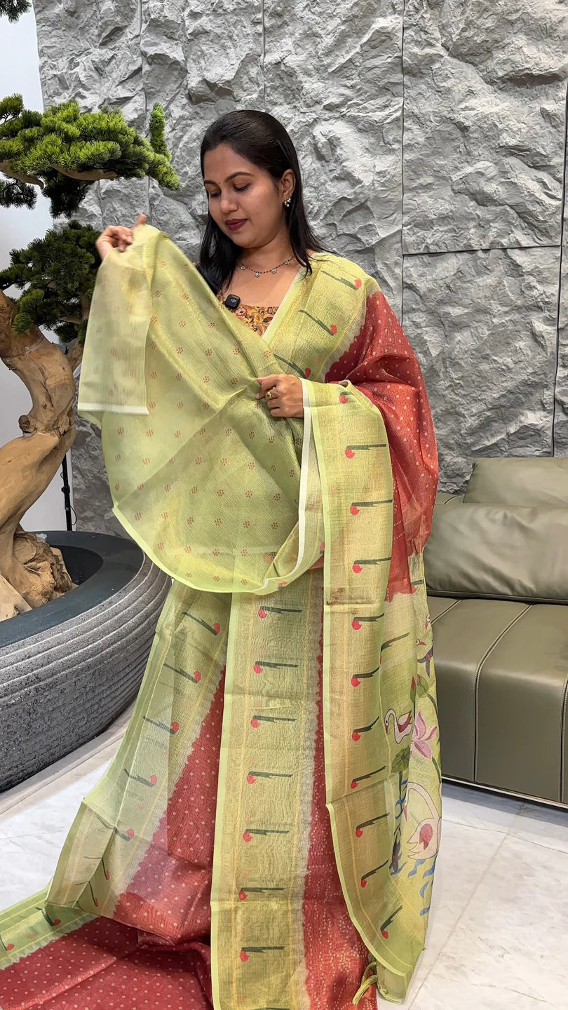 Soft Crush Kota Saree With Shades Pattern - RED