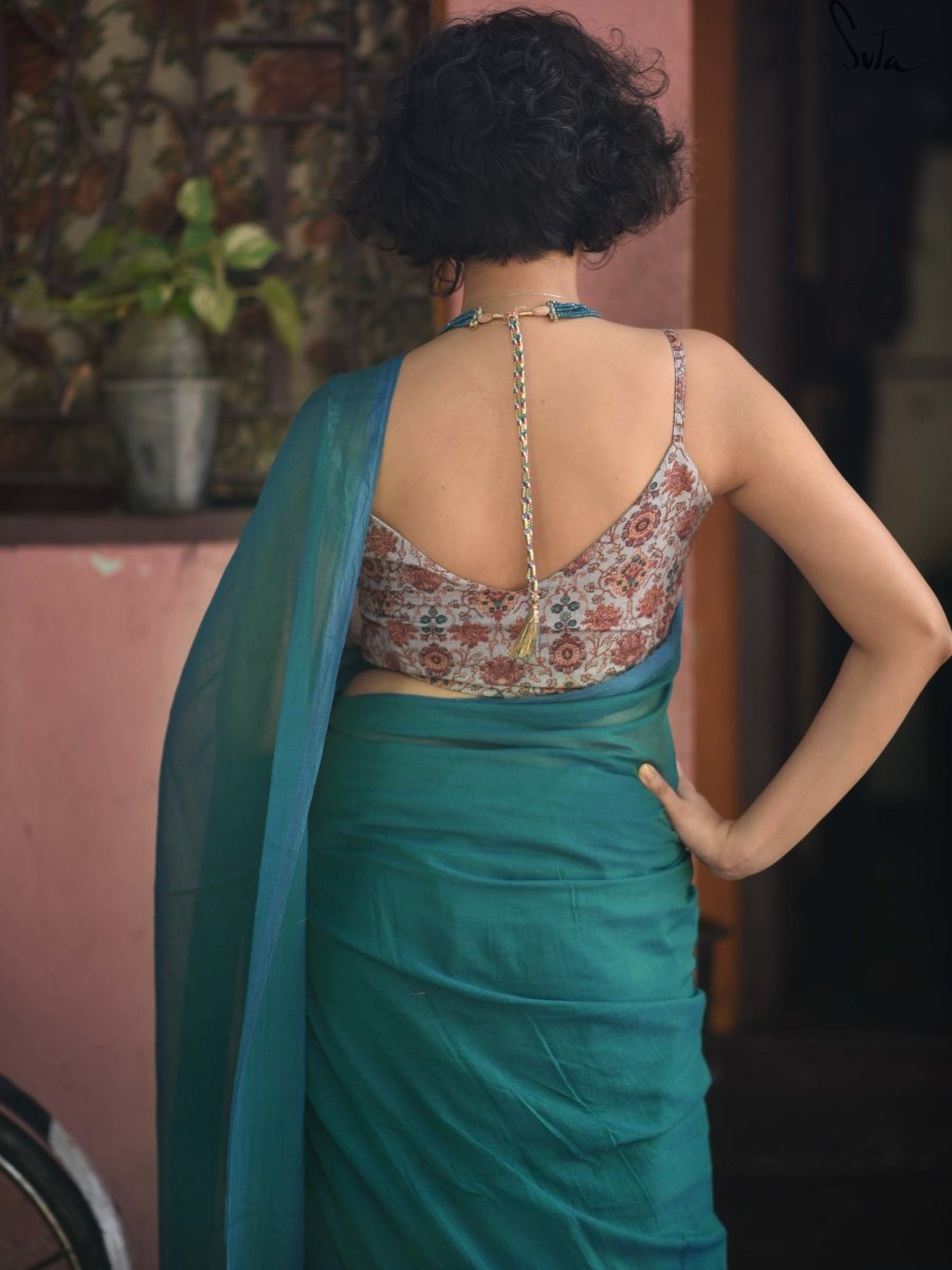 Green Blue Dhoop Chaon Soft Mulmul Cotton Saree